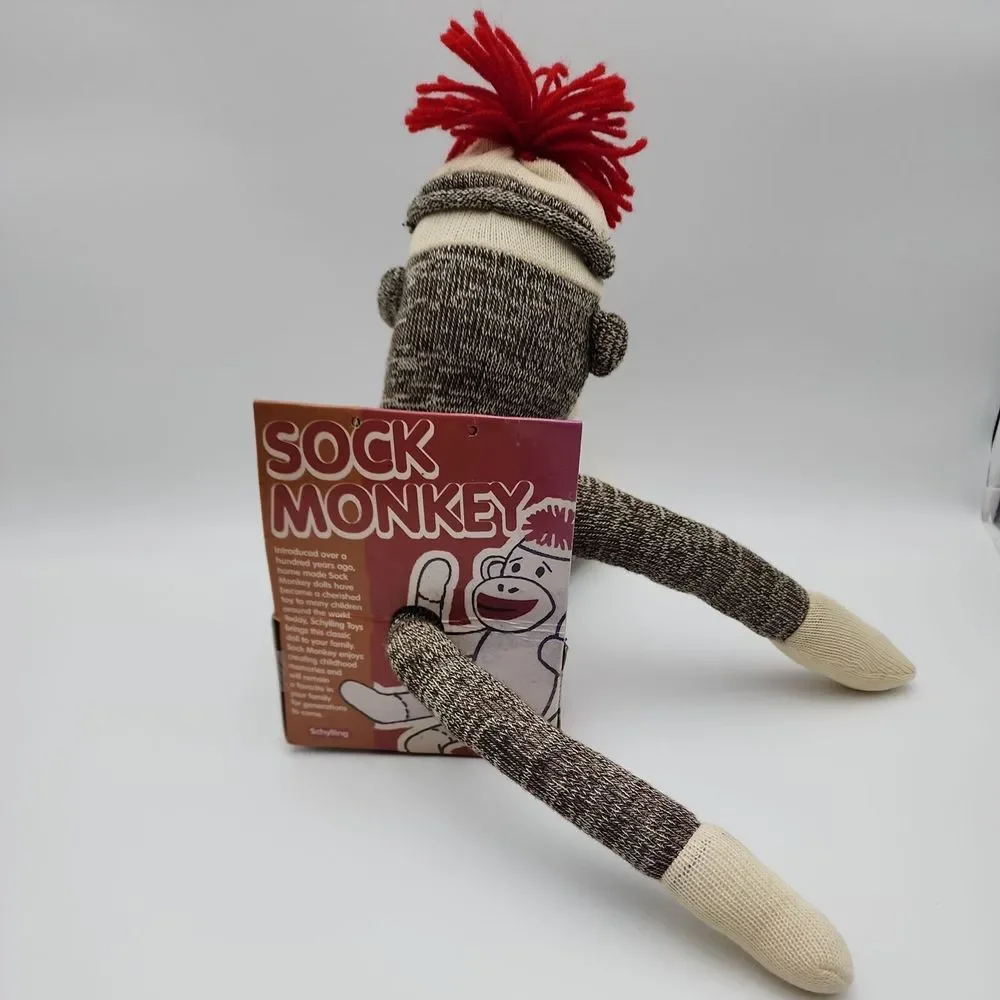 Schylling M Sock Monkey Classic Retro Toy Brown Big Lips 20